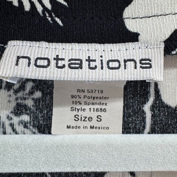 Notations Top Women S Black Ivory Floral Stretch V-Neck Button Front Long Sleeve - Picture 2 of 11